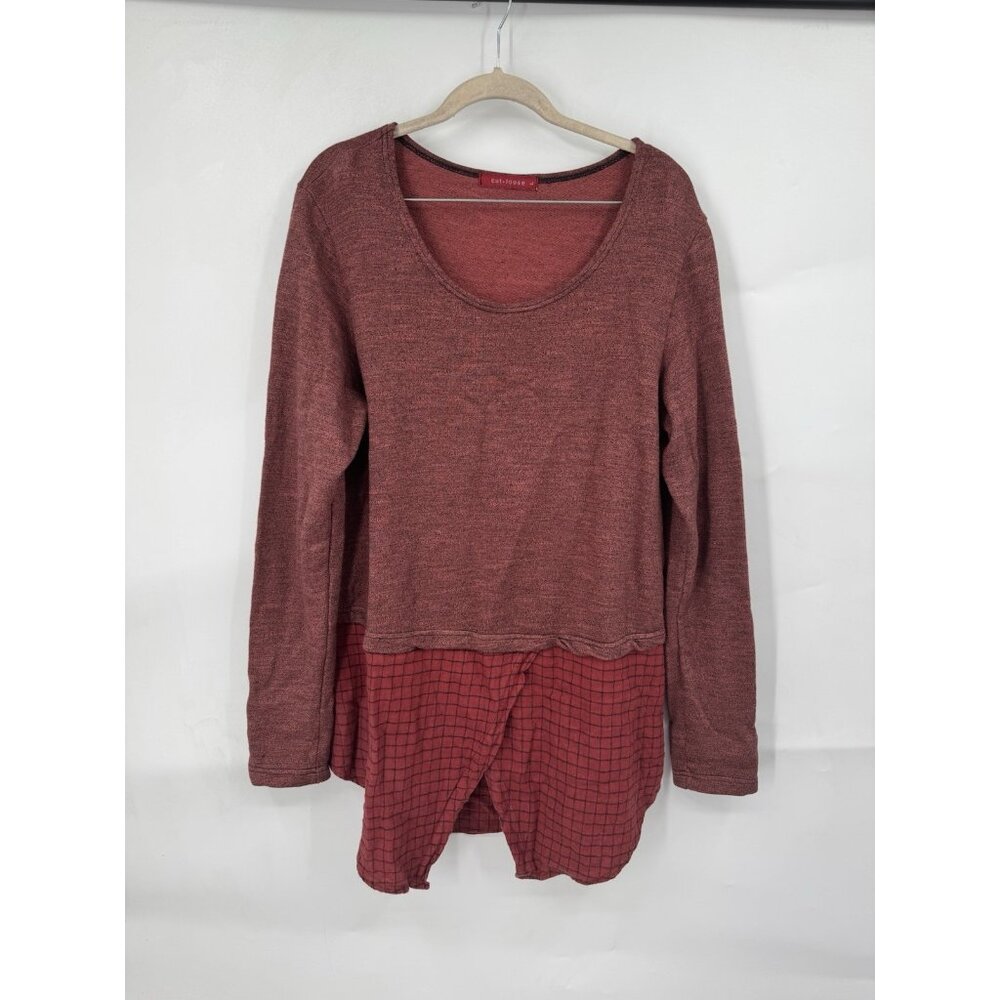 Cut Loose Linen Cotton Lagenlook Tunic Top Women Large‎ Burgundy Minimalist